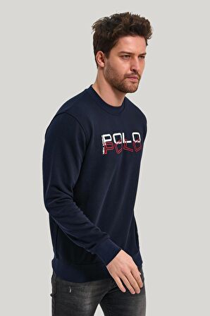 Bisiklet Yaka Lacivert Slim Fit Sweatshirt 23FWM60166