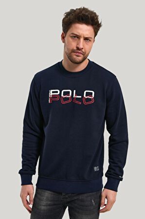 Bisiklet Yaka Lacivert Slim Fit Sweatshirt 23FWM60166