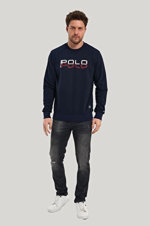 Bisiklet Yaka Lacivert Slim Fit Sweatshirt 23FWM60166