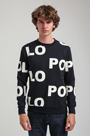 Bisiklet Yaka Lacivert Slim Fit Sweatshirt 23FWM60169