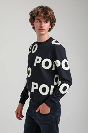 Bisiklet Yaka Lacivert Slim Fit Sweatshirt 23FWM60169