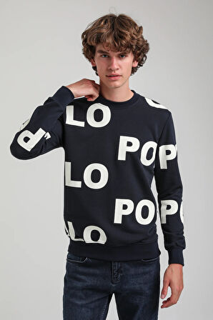 Bisiklet Yaka Lacivert Slim Fit Sweatshirt 23FWM60169