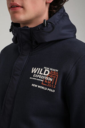 Kapüşonlu Lacivert Slim Fit Full-Zip Sweatshirt 23FWM64067