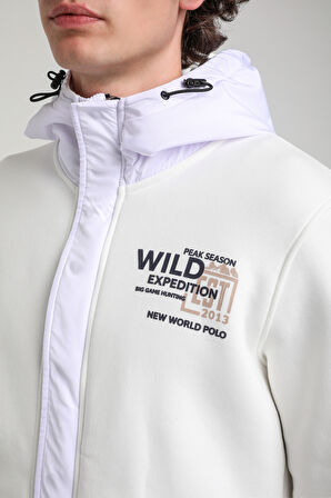 Kapüşonlu Ekru Slim Fit Full-Zip Sweatshirt 23FWM64067