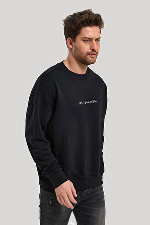 Bisiklet Yaka Siyah Slim Fit Sweatshirt 23FWM60168