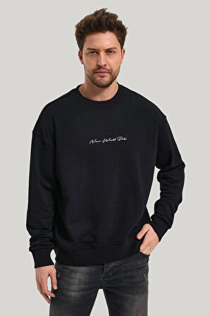 Bisiklet Yaka Siyah Slim Fit Sweatshirt 23FWM60168