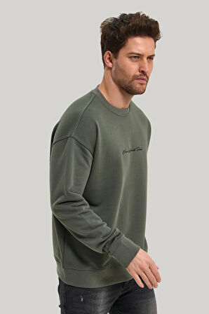 Bisiklet Yaka Haki Slim Fit Sweatshirt 23FWM60168