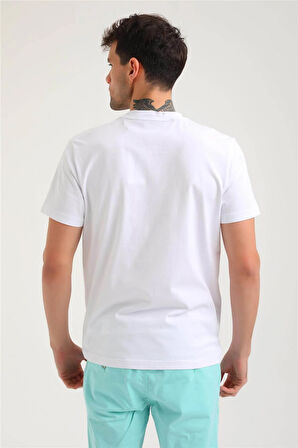 Bisiklet Yaka Beyaz Regular Custom Tişört 24SSM20266