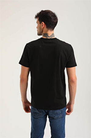 Bisiklet Yaka Siyah Regular Custom Tişört 24SSM20266