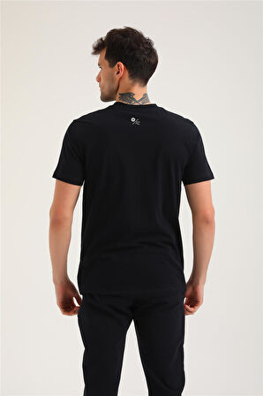 Bisiklet Yaka Lacivert Regular Custom Tişört 24SSM20294