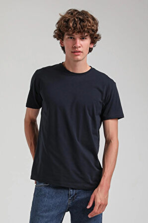 Bisiklet Yaka Lacivert Basic Pamuklu Slim Fit  24SSM20339