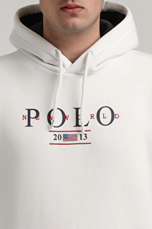 Kapüşonlu Ekru Slim Fit Full-Zip Sweatshirt 24FWM64073