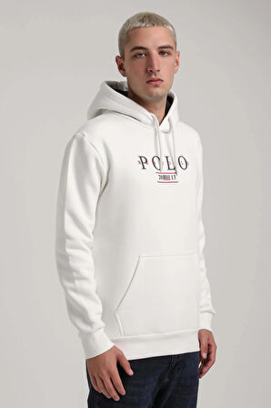 Kapüşonlu Ekru Slim Fit Full-Zip Sweatshirt 24FWM64073