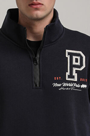 Dik Yaka Lacivert Slim Fit Full-Zip Sweatshirt 24FWM64075