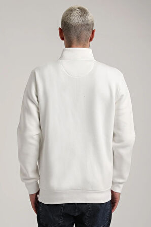 Dik Yaka Ekru Slim Fit Full-Zip Sweatshirt 24FWM64075