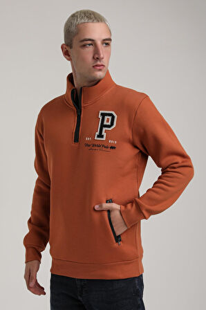 Dik Yaka Kiremit Slim Fit Full-Zip Sweatshirt 24FWM64075