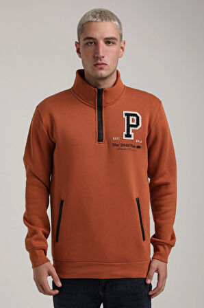 Dik Yaka Kiremit Slim Fit Full-Zip Sweatshirt 24FWM64075