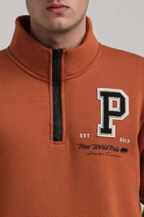 Dik Yaka Kiremit Slim Fit Full-Zip Sweatshirt 24FWM64075