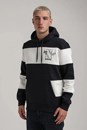 Kapüşonlu Lacivert Slim Fit Full-Zip Sweatshirt 24FWM64077