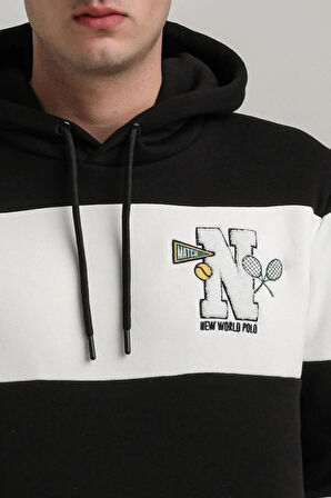 Kapüşonlu Siyah Slim Fit Full-Zip Sweatshirt 24FWM64077