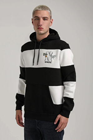 Kapüşonlu Siyah Slim Fit Full-Zip Sweatshirt 24FWM64077