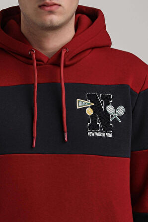 Kapüşonlu Bordo Slim Fit Full-Zip Sweatshirt 24FWM64077