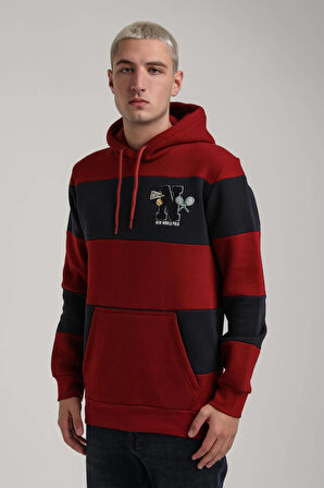 Kapüşonlu Bordo Slim Fit Full-Zip Sweatshirt 24FWM64077