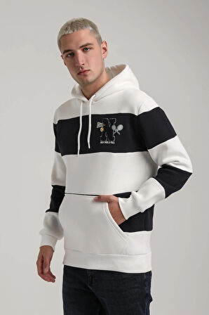 Kapüşonlu Ekru Slim Fit Full-Zip Sweatshirt 24FWM64077