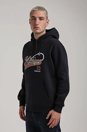 Kapüşonlu Lacivert Slim Fit Full-Zip Sweatshirt 24FWM64079