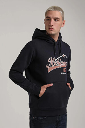 Kapüşonlu Lacivert Slim Fit Full-Zip Sweatshirt 24FWM64079