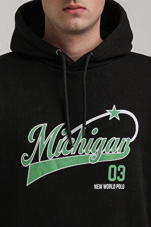 Kapüşonlu Siyah Slim Fit Full-Zip Sweatshirt 24FWM64079