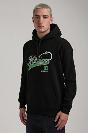 Kapüşonlu Siyah Slim Fit Full-Zip Sweatshirt 24FWM64079