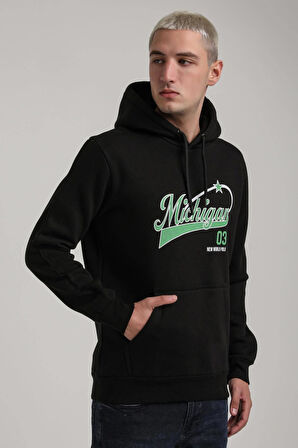 Kapüşonlu Siyah Slim Fit Full-Zip Sweatshirt 24FWM64079