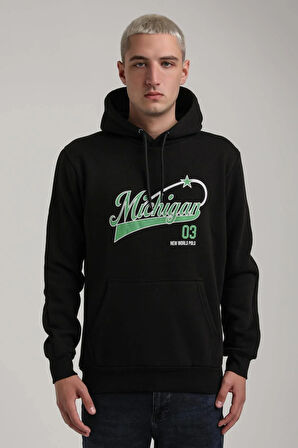 Kapüşonlu Siyah Slim Fit Full-Zip Sweatshirt 24FWM64079