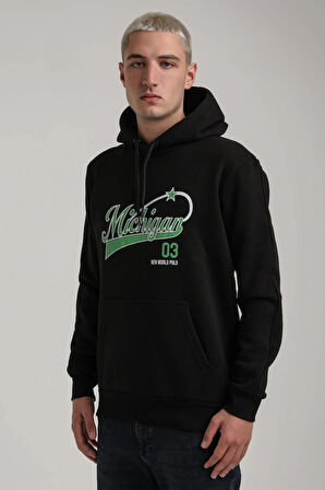 Kapüşonlu Siyah Slim Fit Full-Zip Sweatshirt 24FWM64079