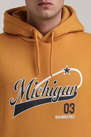 Kapüşonlu Hardal Slim Fit Full-Zip Sweatshirt 24FWM64079