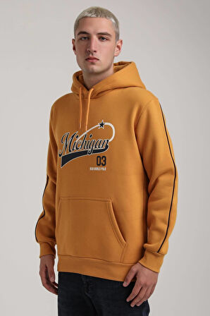 Kapüşonlu Hardal Slim Fit Full-Zip Sweatshirt 24FWM64079