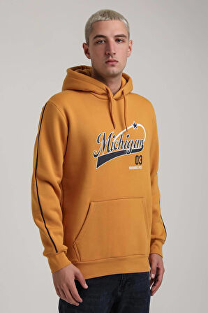 Kapüşonlu Hardal Slim Fit Full-Zip Sweatshirt 24FWM64079