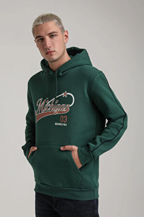 Kapüşonlu Yeşil Slim Fit Full-Zip Sweatshirt 24FWM64079