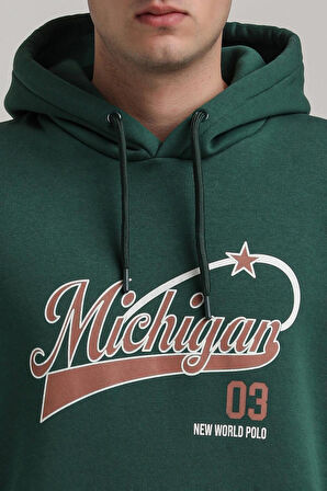 Kapüşonlu Yeşil Slim Fit Full-Zip Sweatshirt 24FWM64079