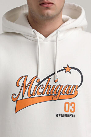 Kapüşonlu Ekru Slim Fit Full-Zip Sweatshirt 24FWM64079