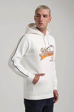 Kapüşonlu Ekru Slim Fit Full-Zip Sweatshirt 24FWM64079