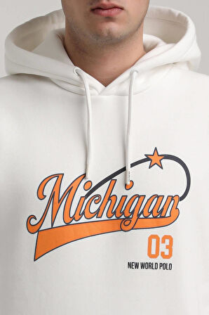 Kapüşonlu Ekru Slim Fit Full-Zip Sweatshirt 24FWM64079