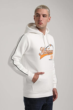 Kapüşonlu Ekru Slim Fit Full-Zip Sweatshirt 24FWM64079