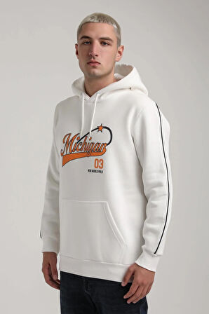 Kapüşonlu Ekru Slim Fit Full-Zip Sweatshirt 24FWM64079