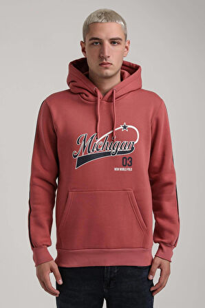 Kapüşonlu Kestane Slim Fit Full-Zip Sweatshirt 24FWM64079