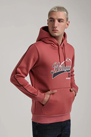 Kapüşonlu Kestane Slim Fit Full-Zip Sweatshirt 24FWM64079