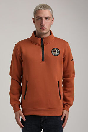 Dik Yaka Kiremit Slim Fit Full-Zip Sweatshirt 24FWM64083