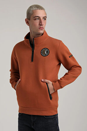 Dik Yaka Kiremit Slim Fit Full-Zip Sweatshirt 24FWM64083