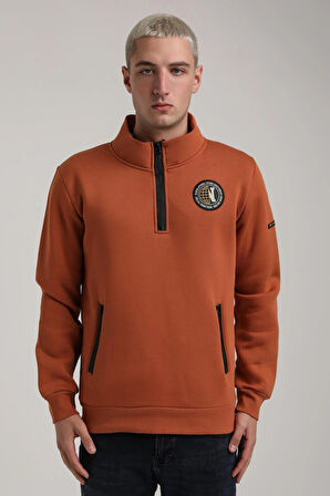 Dik Yaka Kiremit Slim Fit Full-Zip Sweatshirt 24FWM64083